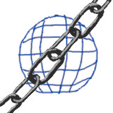A chain stretched diagonally, in front of a wireframe globe